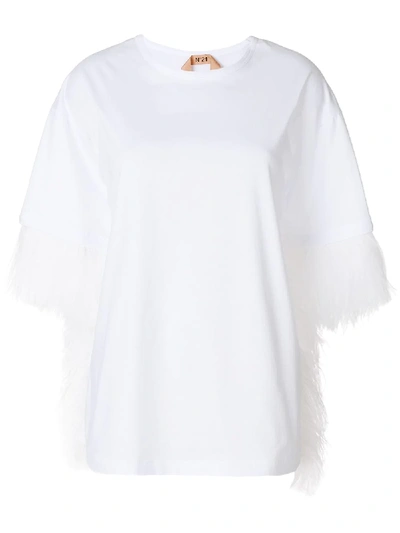 Shop N°21 Nº21 Feather Trim T-shirt - White