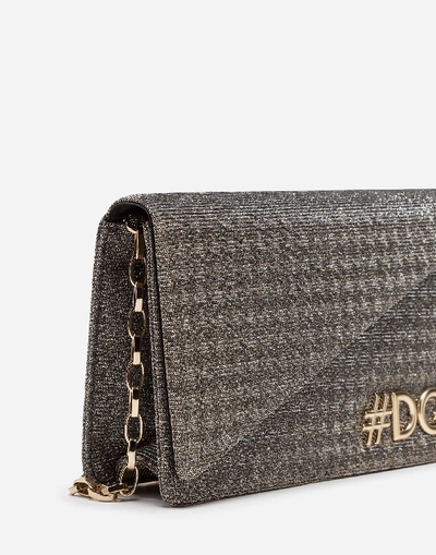 Shop Dolce & Gabbana Dg Girls Clutch In Lamé Knit In Gold