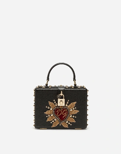 Shop Dolce & Gabbana Dolce Box Bag In Dauphine Calfskin With Patch Heart In Black