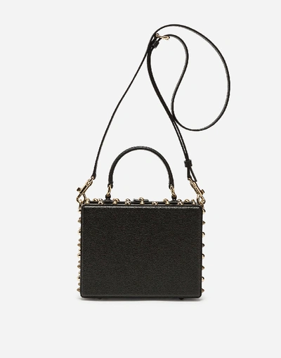 Shop Dolce & Gabbana Dolce Box Bag In Dauphine Calfskin With Patch Heart In Black