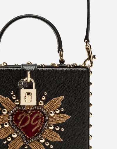 Shop Dolce & Gabbana Dolce Box Bag In Dauphine Calfskin With Patch Heart In Black