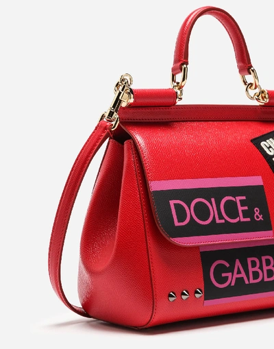 Shop Dolce & Gabbana Medium Sicily Bag In Dauphine Calfskin With Appliqués In Red