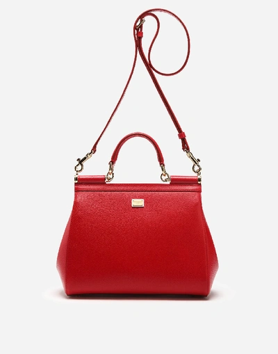 Shop Dolce & Gabbana Medium Sicily Bag In Dauphine Calfskin With Appliqués In Red