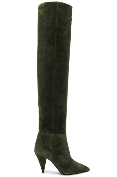 Shop Saint Laurent Suede Era Heeled Thigh High Boots In Army Green