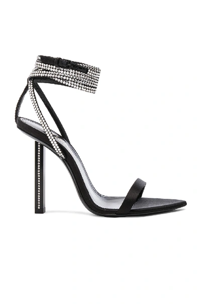 Shop Saint Laurent Tower Crystal Embellished Satin Ankle Strap Sandals In Black