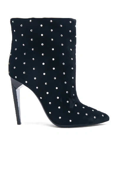 Shop Saint Laurent Crystal Embellished Velvet Freja Boots In Black