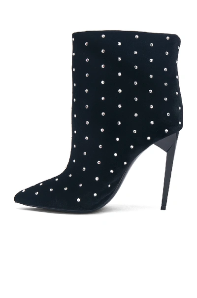 Shop Saint Laurent Crystal Embellished Velvet Freja Boots In Black