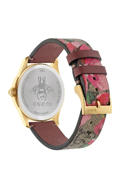 Shop Gucci 38mm G-timeless Pink Blooms Print Watch In Floral,brown