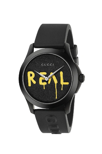 Shop Gucci 38mm G-timeless "real" Motif Watch In Black