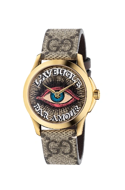 Shop Gucci 38mm G-timeless Eye Motif Watch In Brown
