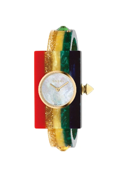 Shop Gucci 24 X 40mm Plexiglas Bangle Watch In Stripes,metallics