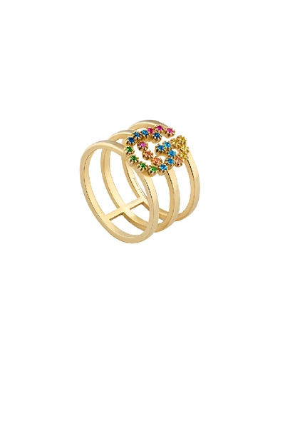 Shop Gucci Gg Running Ring In 18kt Yellow Gold & Multicolor