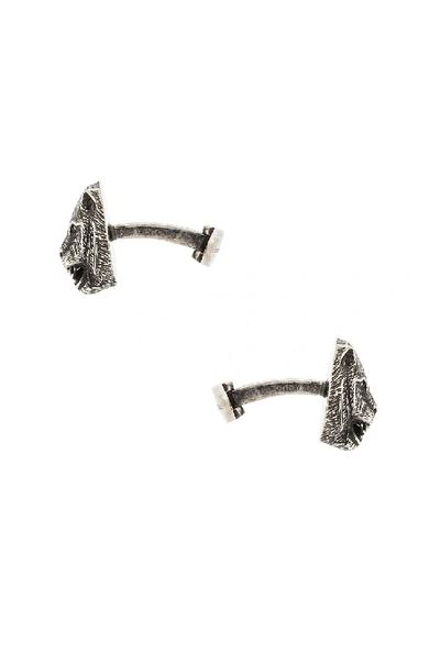 Shop Gucci Feline Head Cufflinks In Sterling Silver & Black