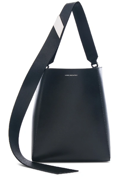 Shop Calvin Klein 205w39nyc Luxe Calf Leather Stripe Link Bucket Bag In Black