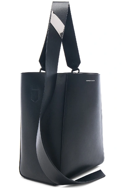 Shop Calvin Klein 205w39nyc Luxe Calf Leather Stripe Link Bucket Bag In Black