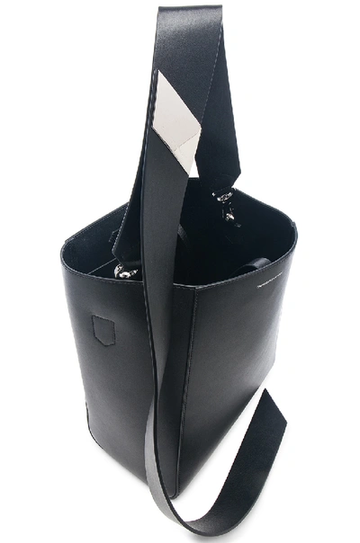 Shop Calvin Klein 205w39nyc Luxe Calf Leather Stripe Link Bucket Bag In Black