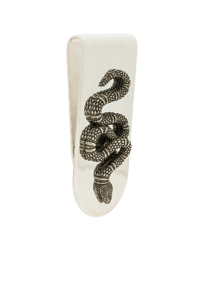 Shop Gucci Snake Motif Money Clip In Sterling Silver & Black