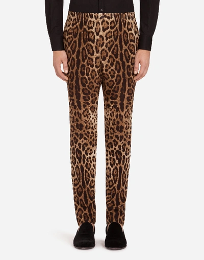 Shop Dolce & Gabbana Pajama Pants In Printed Silk In Leopard