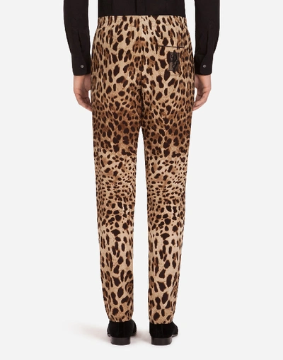 Shop Dolce & Gabbana Pajama Pants In Printed Silk In Leopard