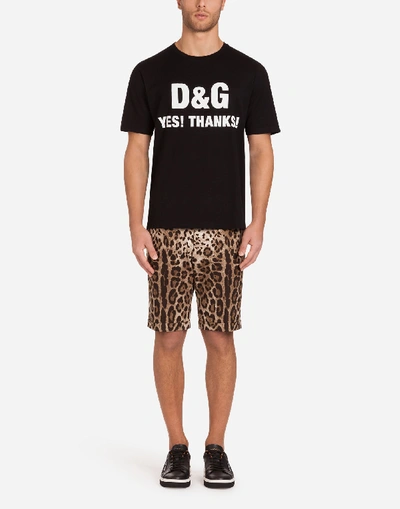 Shop Dolce & Gabbana Cotton Drill Bermuda Shorts With Leopard Print