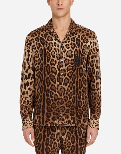 Shop Dolce & Gabbana Pajama Blouse In Printed Silk In Leopard