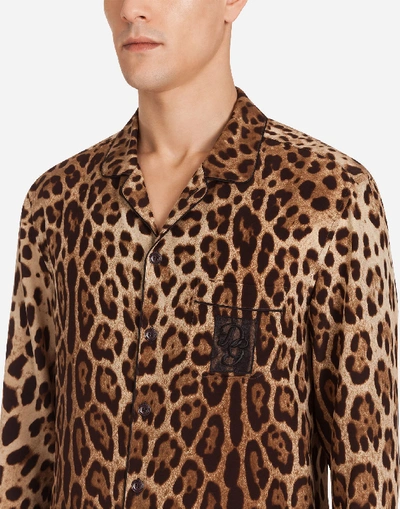 Shop Dolce & Gabbana Pajama Blouse In Printed Silk In Leopard