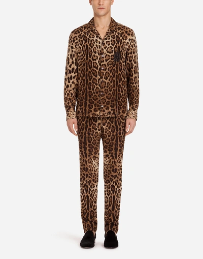 Shop Dolce & Gabbana Pajama Blouse In Printed Silk In Leopard