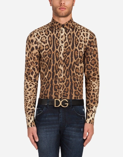 Shop Dolce & Gabbana Capri Fit Shirt In Leopard Print Cotton