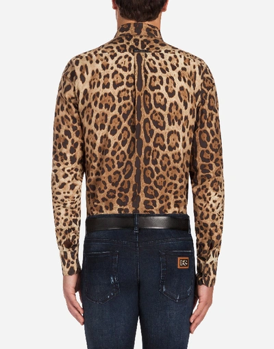 Shop Dolce & Gabbana Capri Fit Shirt In Leopard Print Cotton