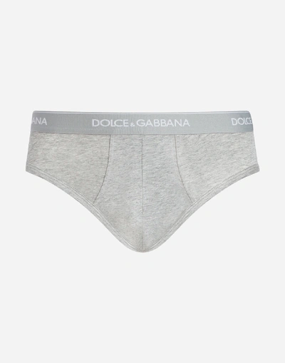 Shop Dolce & Gabbana Set Of 2 Cotton Briefs In Gray