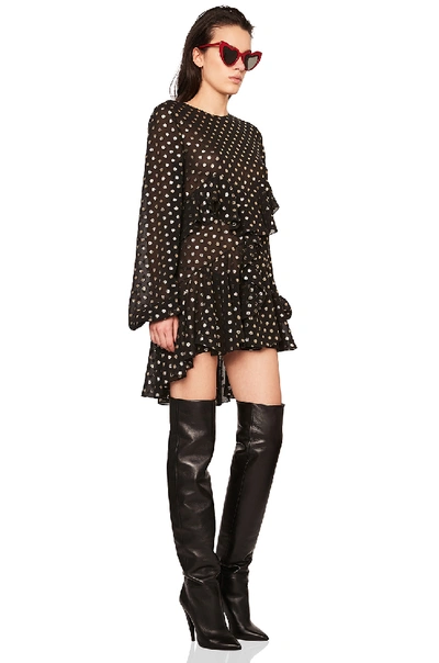 Shop Saint Laurent Polka Dot Mini Dress In Black,polka Dots,metallic