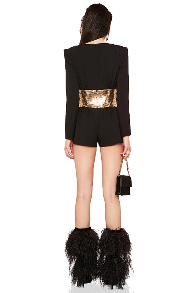 Shop Saint Laurent Sequin Bow Belt Romper In Black