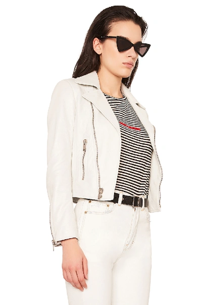 Shop Saint Laurent Slouchy Motorcycle Jacket In White