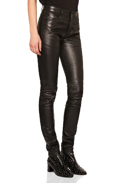 Shop Saint Laurent Stretch Leather Mid Rise Pants In Black