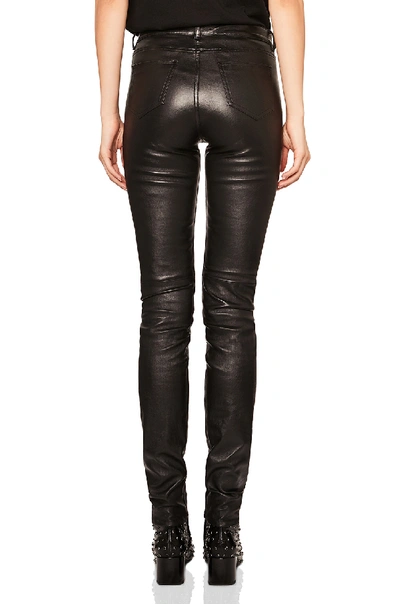 Shop Saint Laurent Stretch Leather Mid Rise Pants In Black