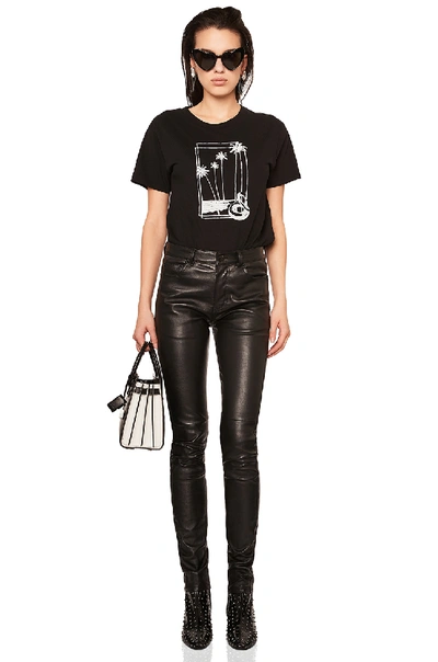 Shop Saint Laurent Stretch Leather Mid Rise Pants In Black