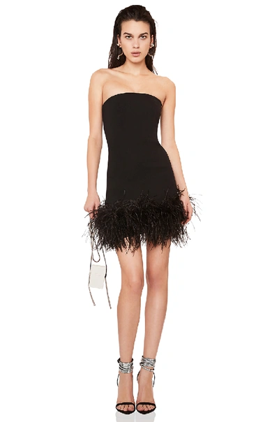 Shop Saint Laurent Feather Hem Strapless Crepe Dress In Black
