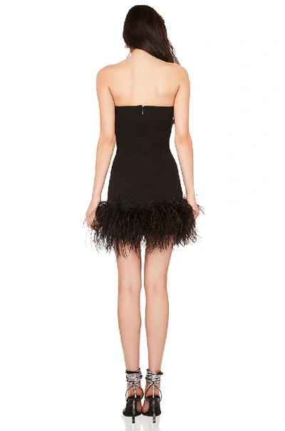 Shop Saint Laurent Feather Hem Strapless Crepe Dress In Black