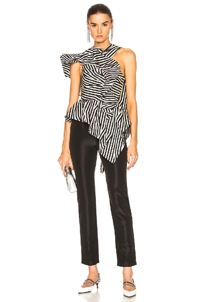 Shop Self-portrait Asymmetric Stripe Ruffle Jumpsuit In Black