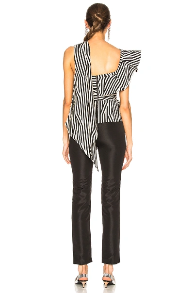 Shop Self-portrait Asymmetric Stripe Ruffle Jumpsuit In Black