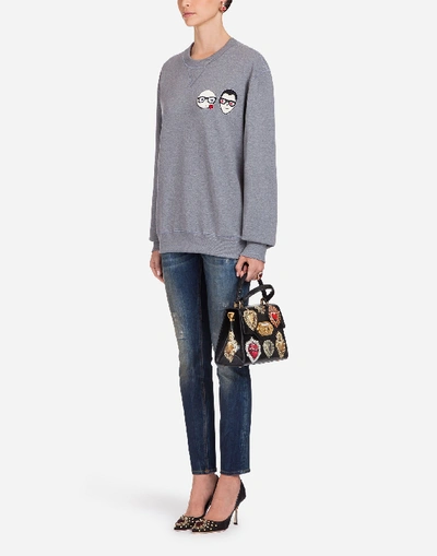 Shop Dolce & Gabbana Designers' Patch Jersey Sweatshirt In Gray