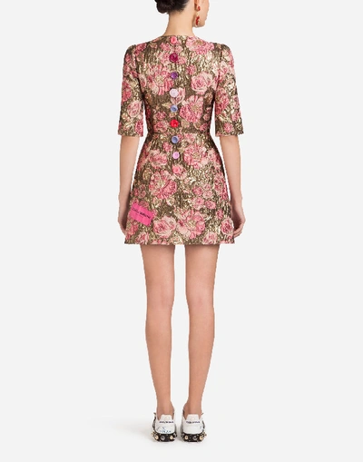 Shop Dolce & Gabbana Jacquard Dress With Patch In Gold