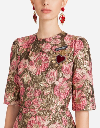 Shop Dolce & Gabbana Jacquard Dress With Patch In Gold