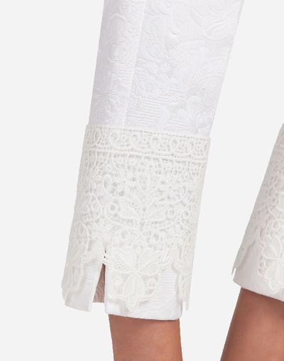 Shop Dolce & Gabbana Plain Brocade Capri Pants In White