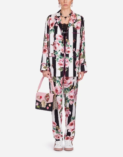 Shop Dolce & Gabbana Pajama Pants In Printed Silk Twill In Multicolor