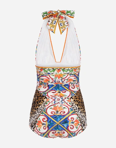 Shop Dolce & Gabbana Printed One-piece Swimsuit In Multicolor