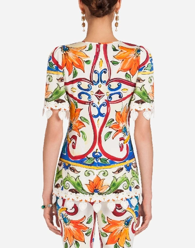Shop Dolce & Gabbana Printed Charmeuse Top In Multicolor