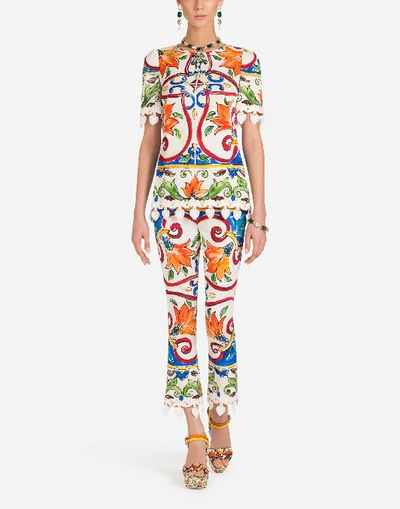 Shop Dolce & Gabbana Printed Charmeuse Top In Multicolor