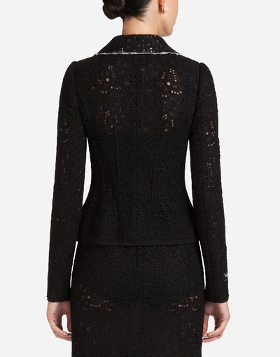 Shop Dolce & Gabbana Wool Lace Double-breasted Blazer In Black