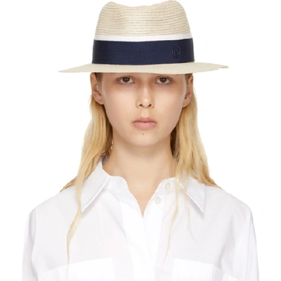 Shop Maison Michel Beige Andre Panama Hat In Natural/nav